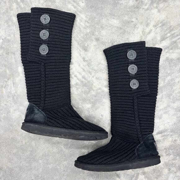 UGG Knit Boots Size US 6 Black Classic Cardy Button Detailed Wool Knit Boots - Picture 1 of 8
